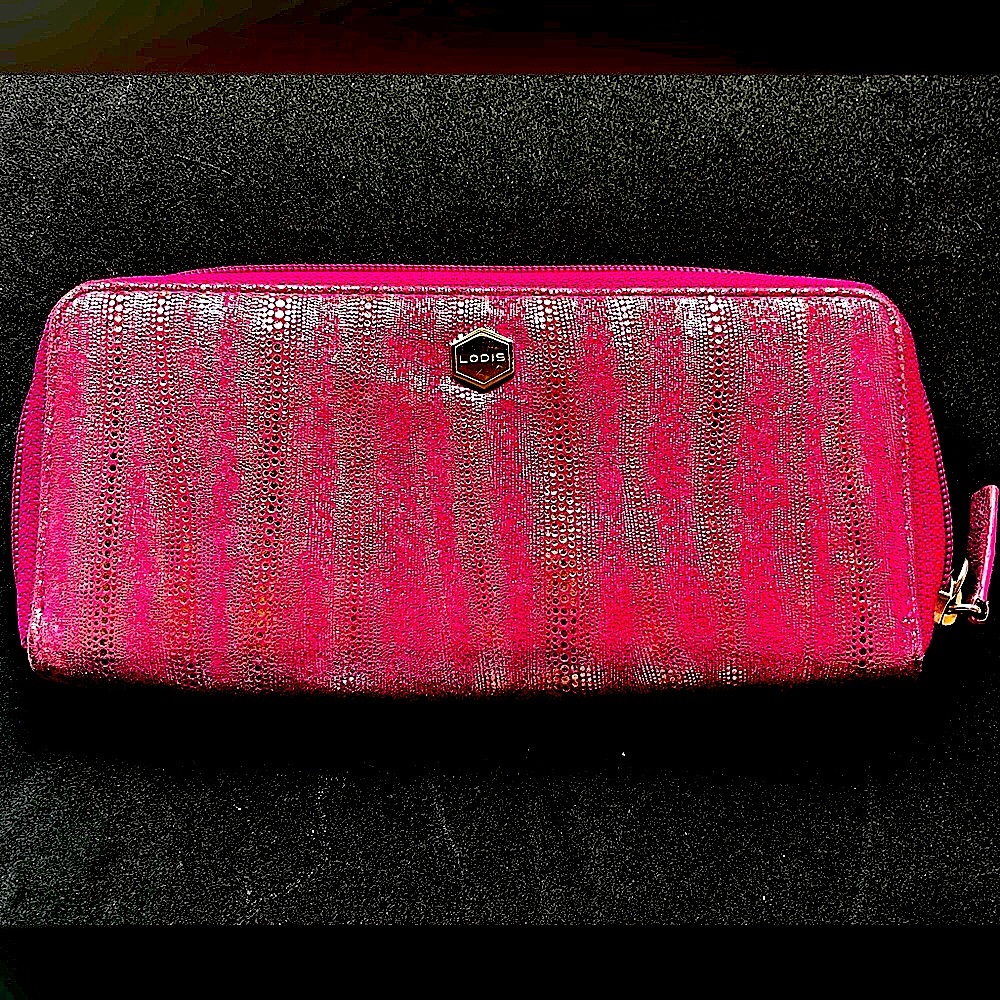 LODIS Fuchsia Silver Leather Metallic Zip-Around Wallet - New with Tags